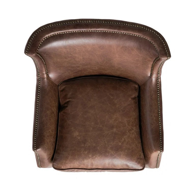 Genuine Leather Brown Single Sofa Chair - Vintage Style