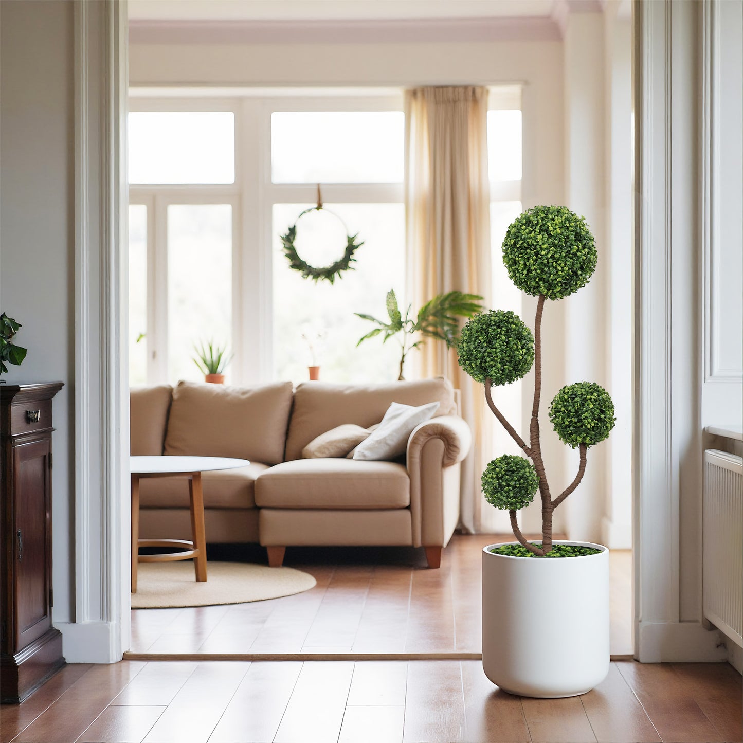 4FT Tall Artificial Boxwood Topiary Tree - Faux Green Plant