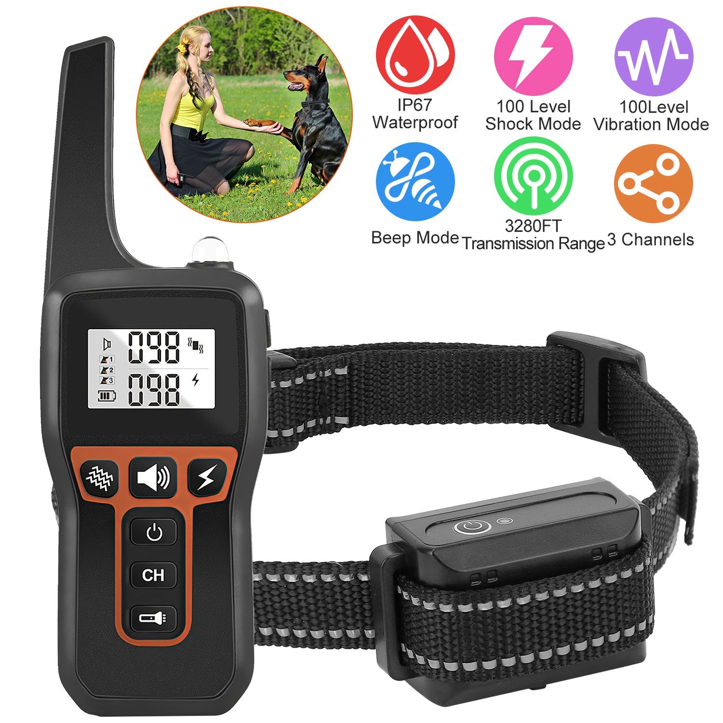 Waterproof Dog Training Collar with 3 Training Modes - 3280FT Range