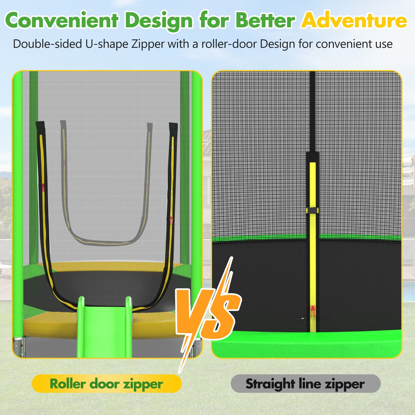 7FT Trampoline For Kids With Safety Enclosure Net, Slide And Ladder,