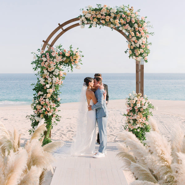 7FT Wooden Garden Arbor Wedding Arch Backdrop Stand for Ceremony and Party, Dark Brown