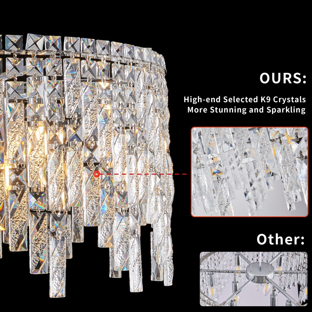 Elegant Round Crystal Chandelier - 23.6 Inch Pendant Light Fixture