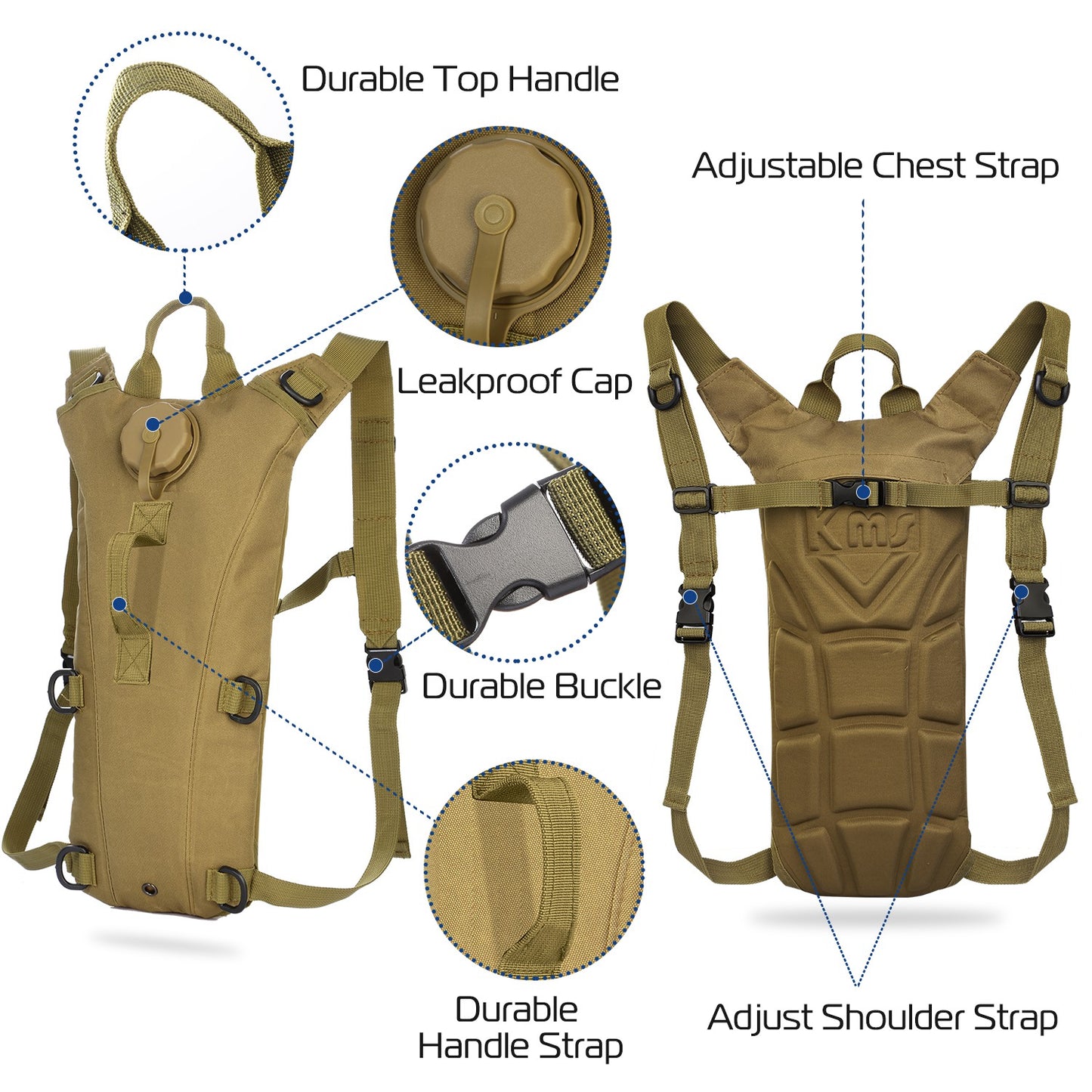 3L Tactical Hydration Pack - Adjustable Water Backpack for Hiking & Cycling