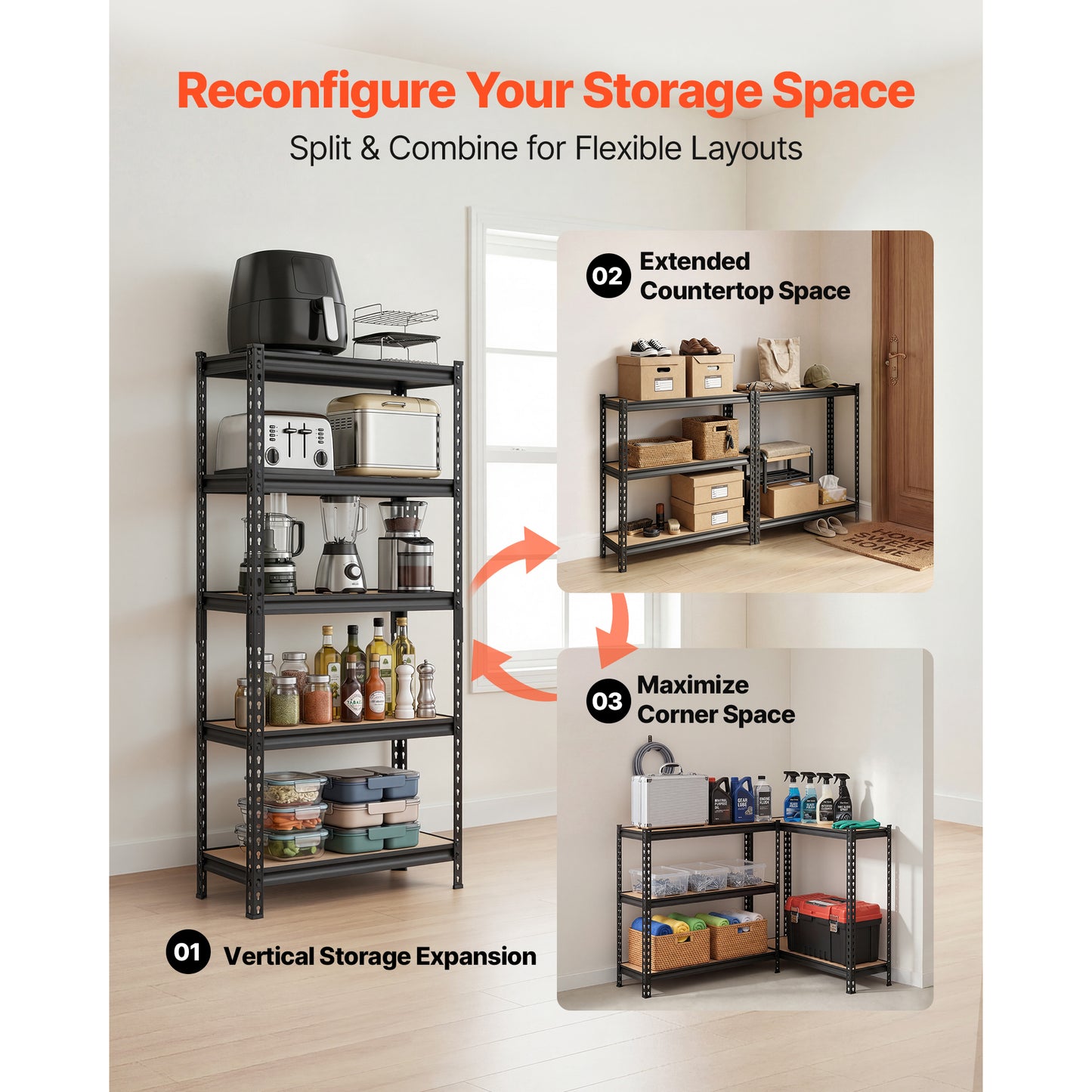 Heavy Duty Garage Storage Shelves - 5-Tier Adjustable Metal Utility Rack, 2000 Lb Capacity