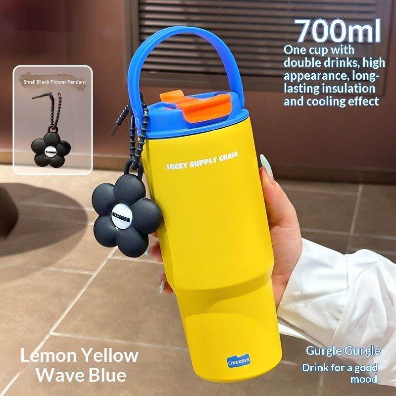 Large Capacity Stainless Steel Water Bottle with Straw - 700ml, Insulated, Durable