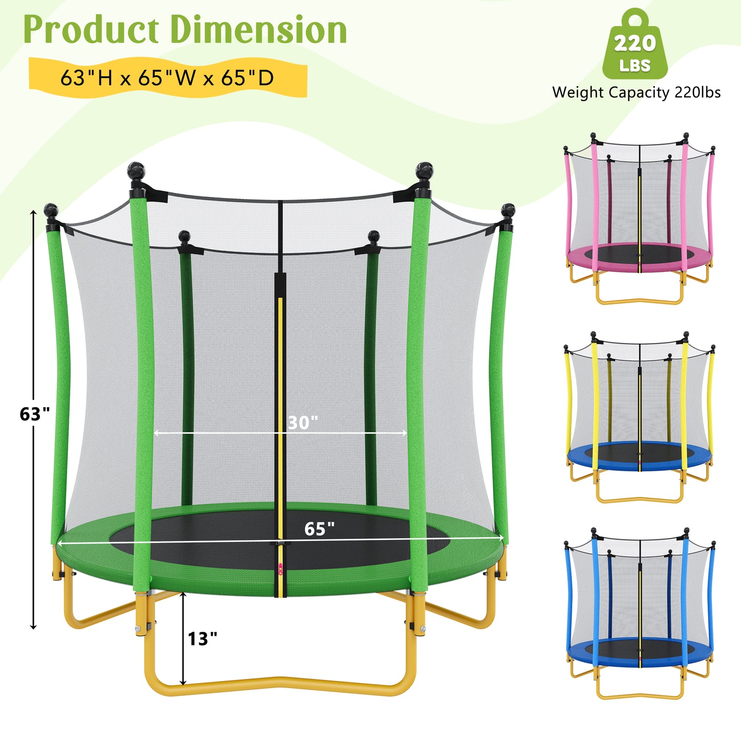 5.5 FT Kids Trampoline With Safety Net, Indoor Outdoor Toddler
