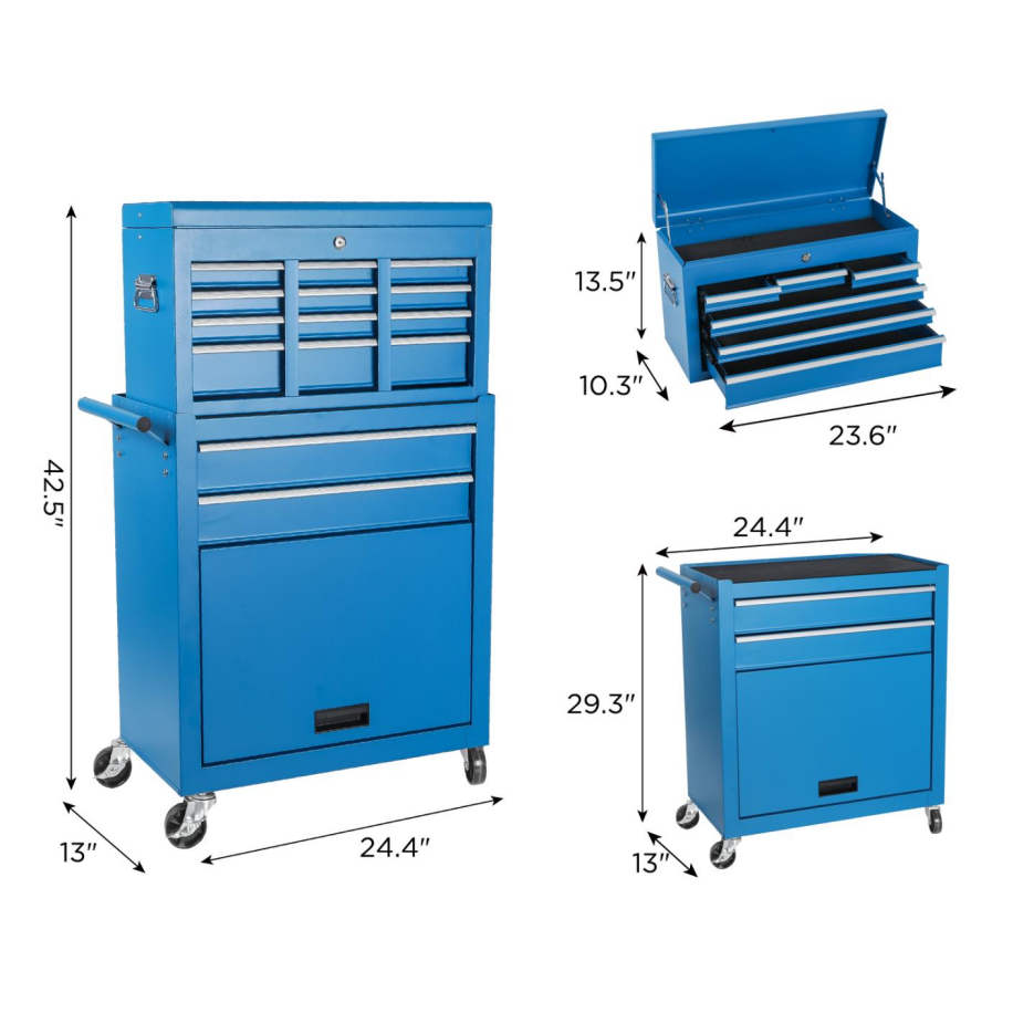 8-Drawer Rolling Tool Chest with Detachable Top - Blue