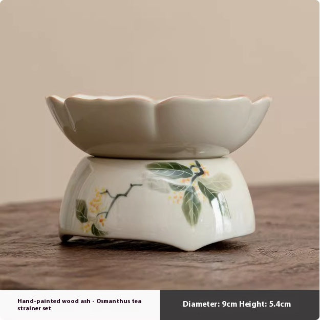 Hand-Painted Osmanthus Tea Strainer Set Ceramic Tea Accessories - Multiple Styles