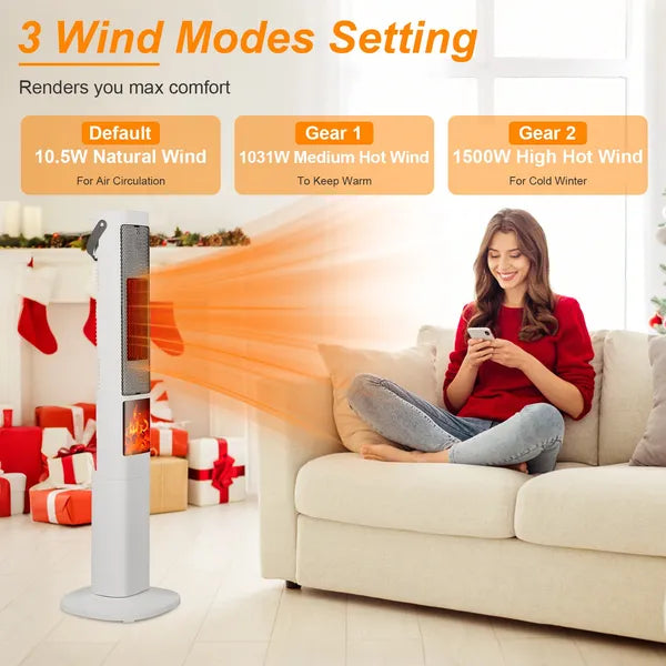 1500W Oscillating Ceramic Tower Space Heater with Remote Control