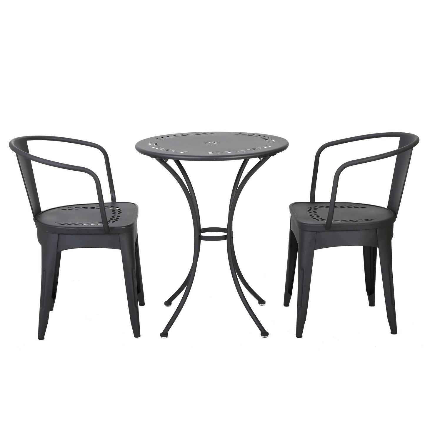 LOURDES 3-Piece Black Metal Bistro Set for Patio