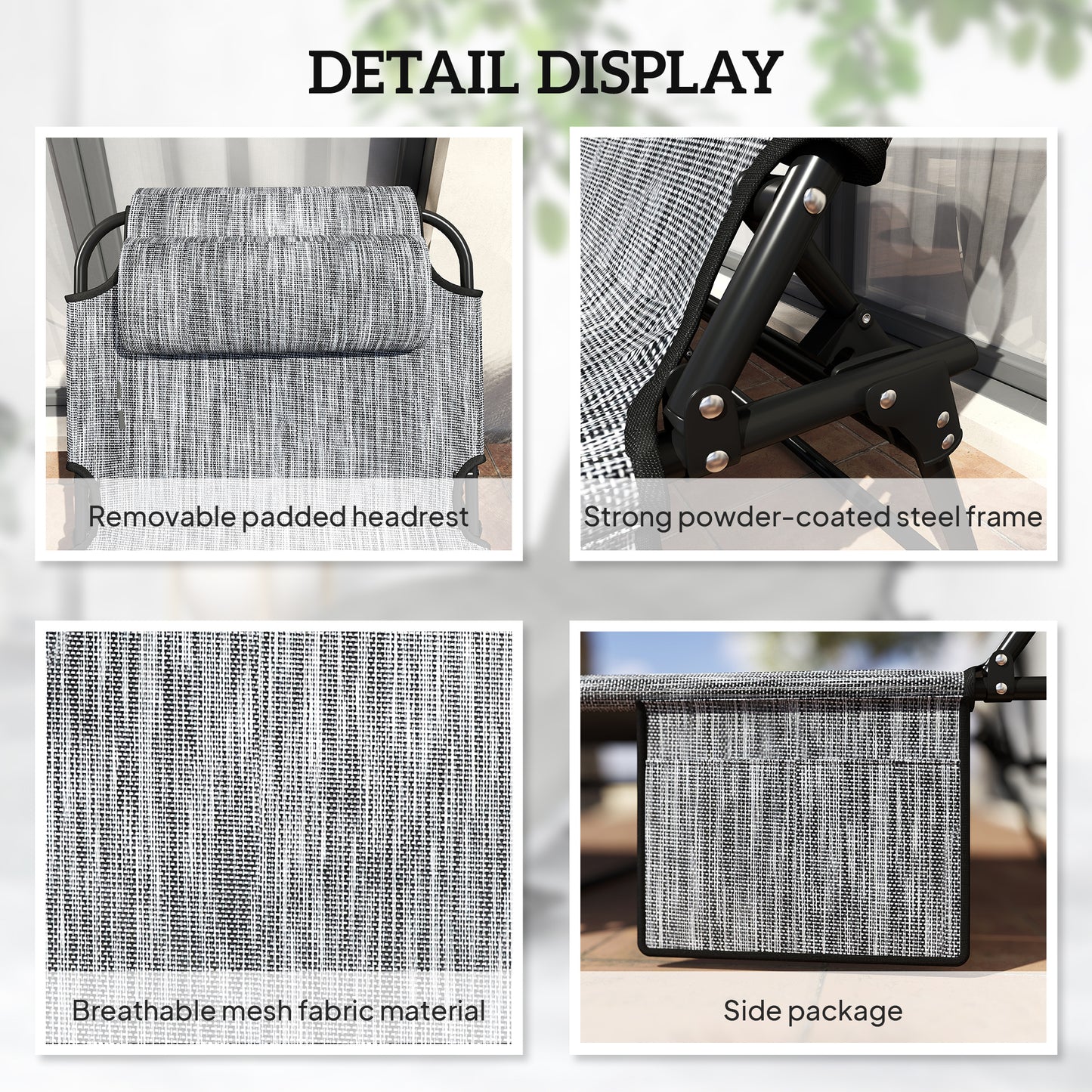 Folding Chaise Lounge Pool Chair with 4-Level Recline, Cushion & Pocket - Gray