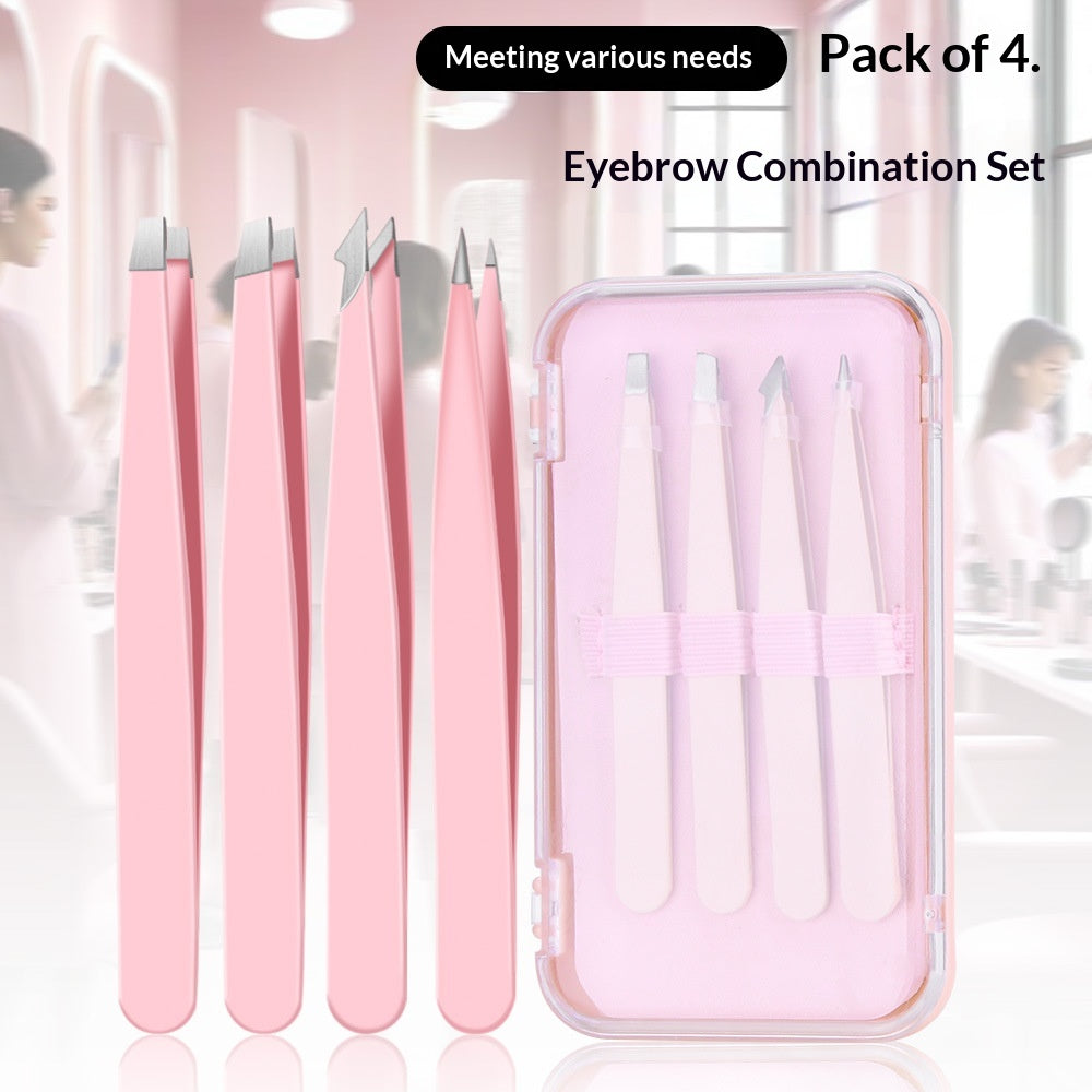 Stainless Steel Eyebrow Tweezers Set - 4-Piece
