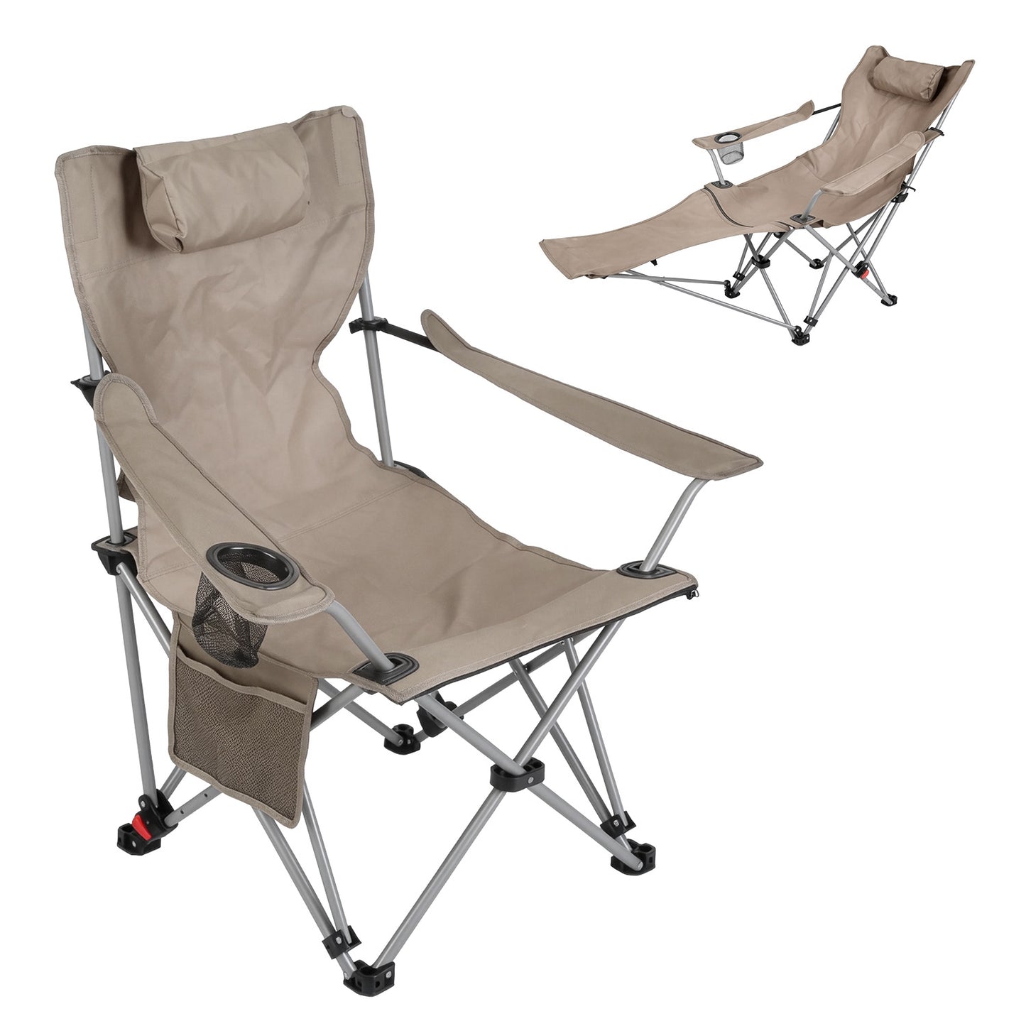 Adjustable Reclining Camping Chair with Footrest & Cup Holder