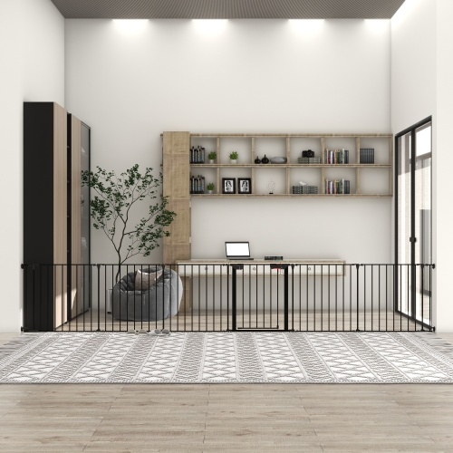 150-Inch Adjustable Metal Safety Gate & Play Yard for Pets & Children Black