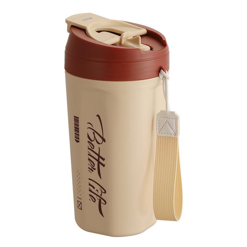 Stainless Steel Travel Mug with Straw Handle - Portable Coffee Cup 520ml-620ml