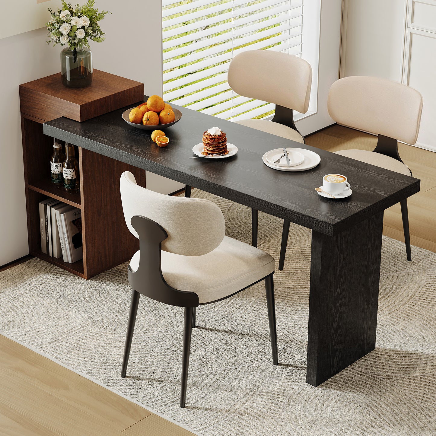Modern Two-Tone Sofa Side Table - Black & Walnut MDF with 2-Tier Storage
