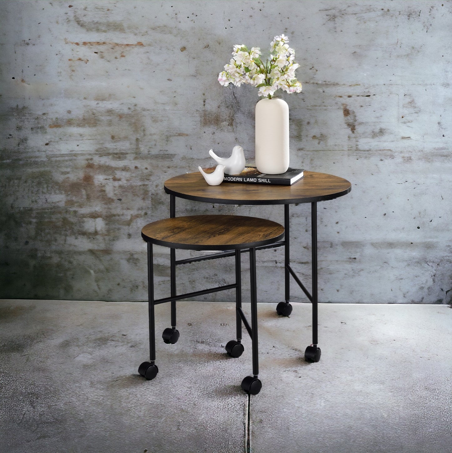 Nesting Table Set with Vintage Oak Finish - 2 Piece