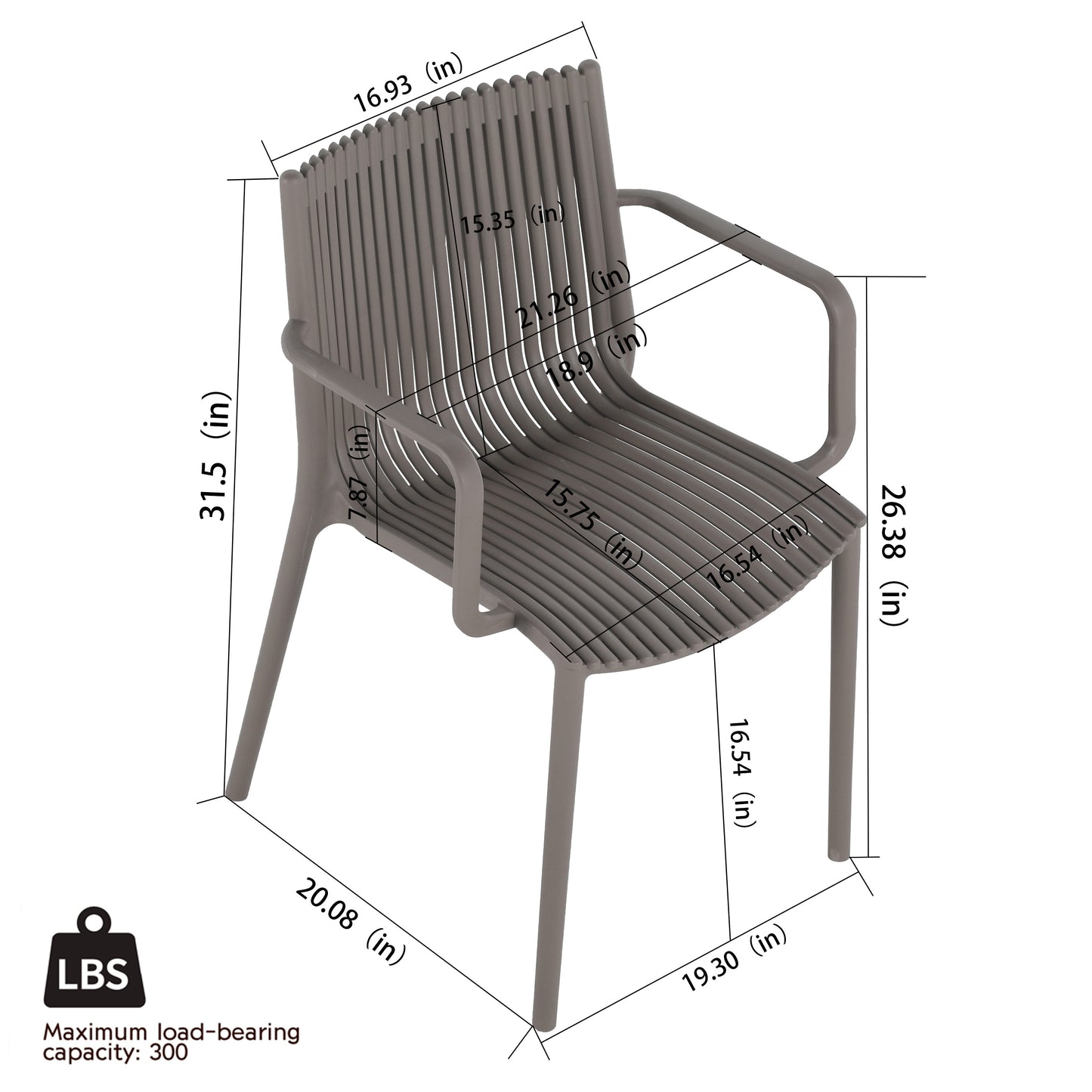 4-Piece Warm Grey Stackable Armchair & Round Table Set - Indoor/Outdoor