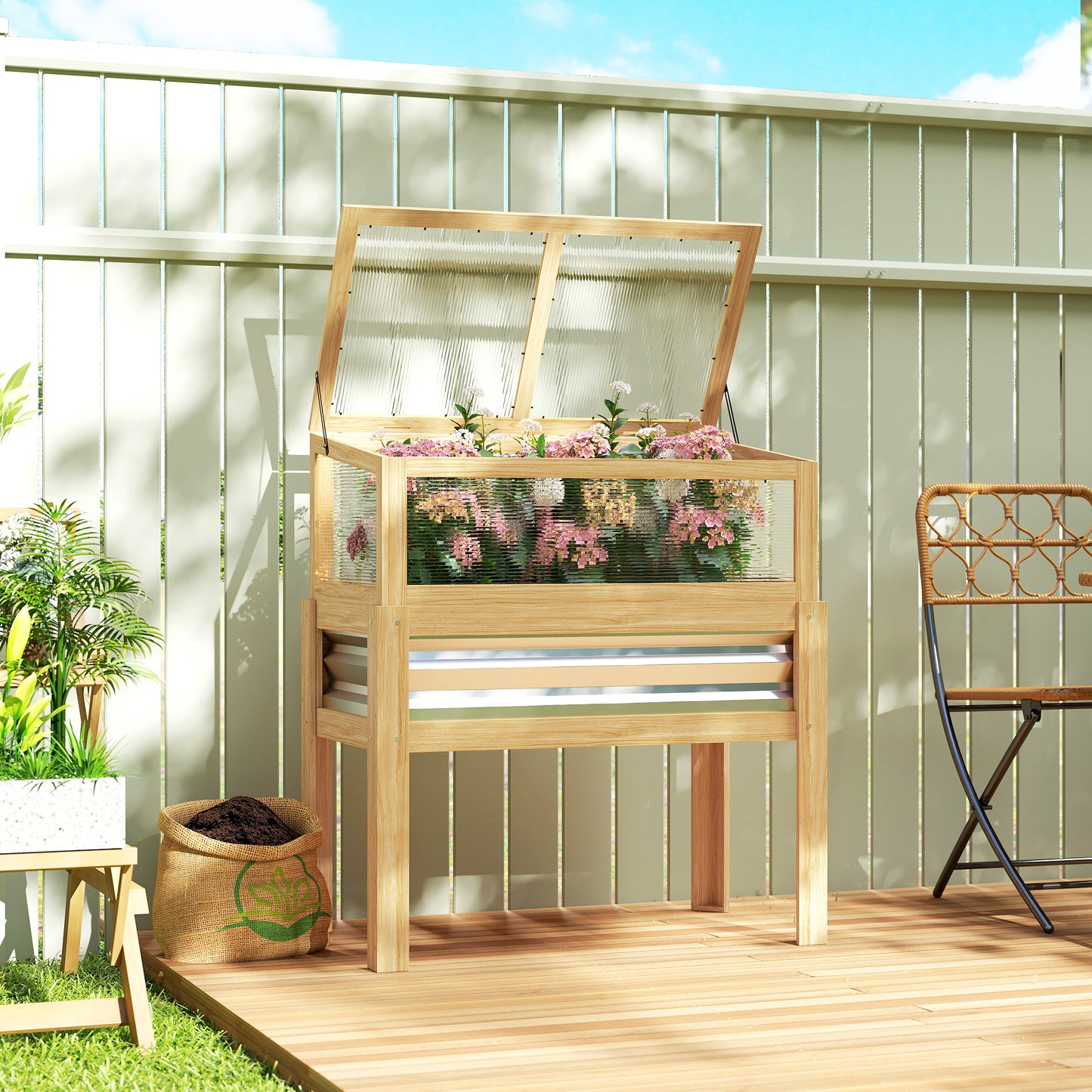 Raised Garden Bed with Mini Greenhouse - Elevated Planter Box for Flowers and Vegetables