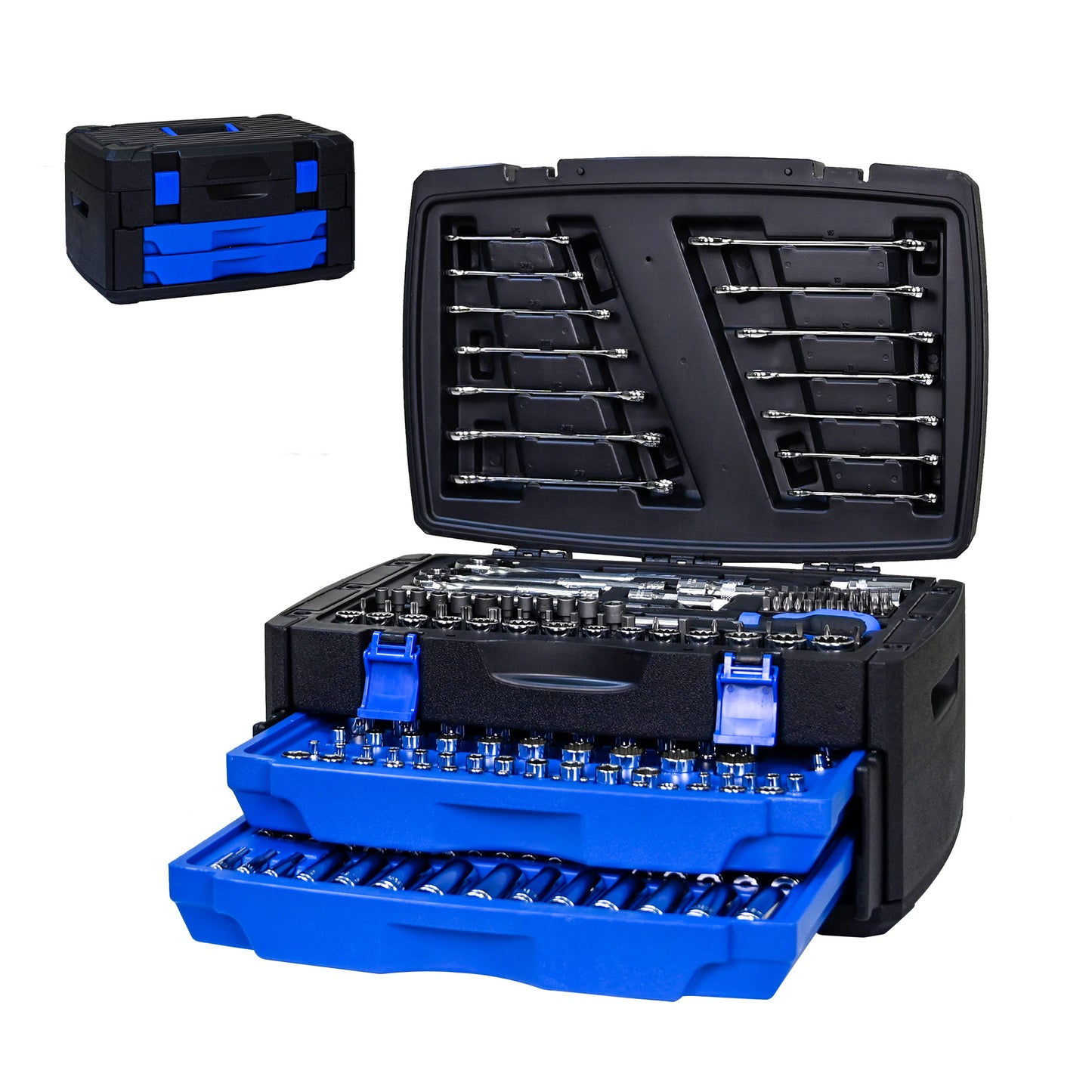 Black Hand Tool Box with 266-Piece Toolset, Portable Storage for DIY & Professional Use