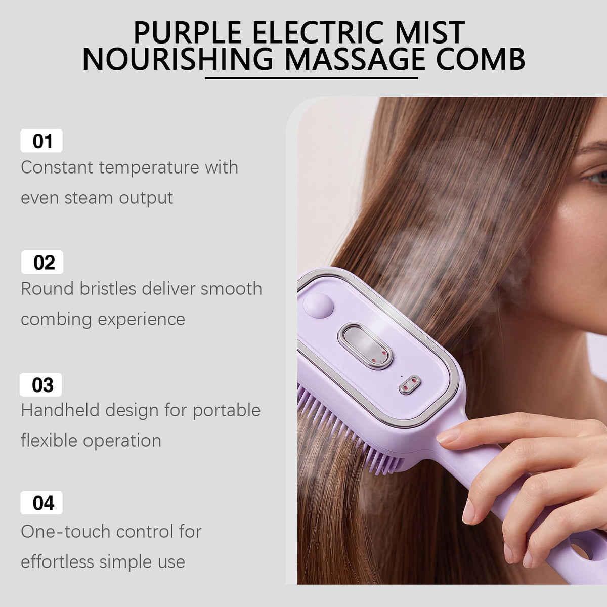 Electric Mist Massage Comb for Face Skin Care - Purple