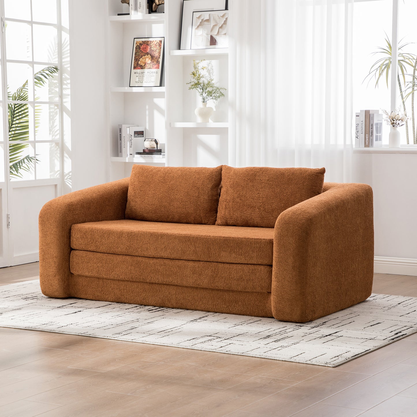 71" Convertible Loveseat Sofa Bed with Armrest & Pillows - Orange