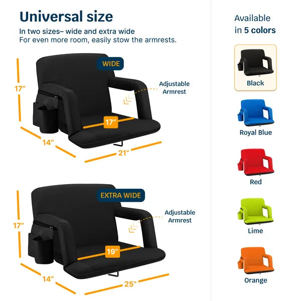 Reclining Stadium Seat - Waterproof Foldable Camping Chair with Armrests & Adjustable Positions