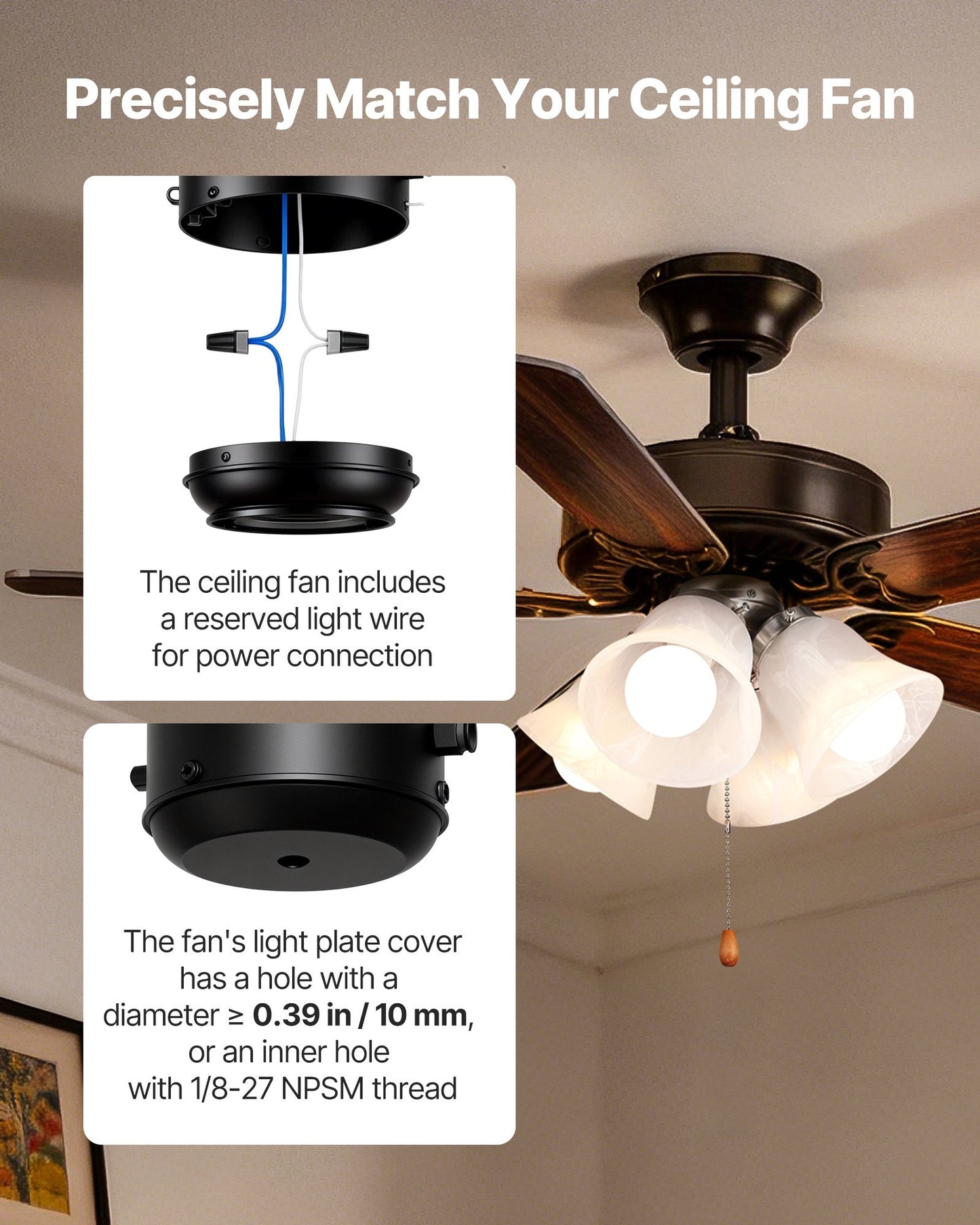 Ceiling Fan Light Kit with 4 Bulbs, Cloud White Glass Shade, Brushed Nickel Finish