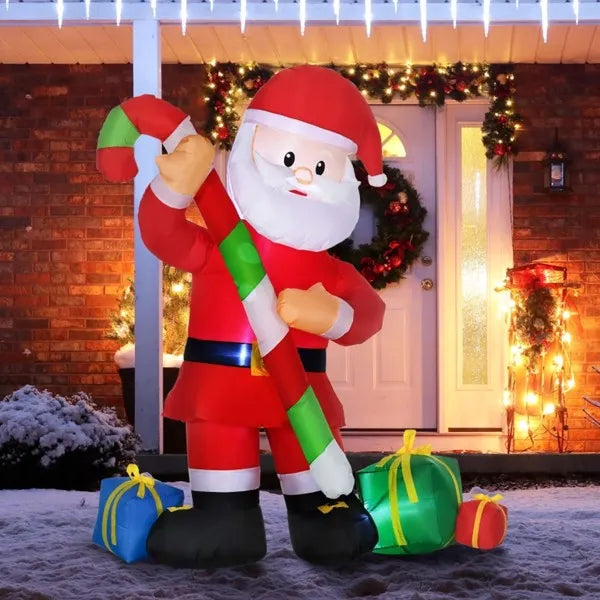 Inflatable Santa Claus Decoration with Candy Cane - 6 ft