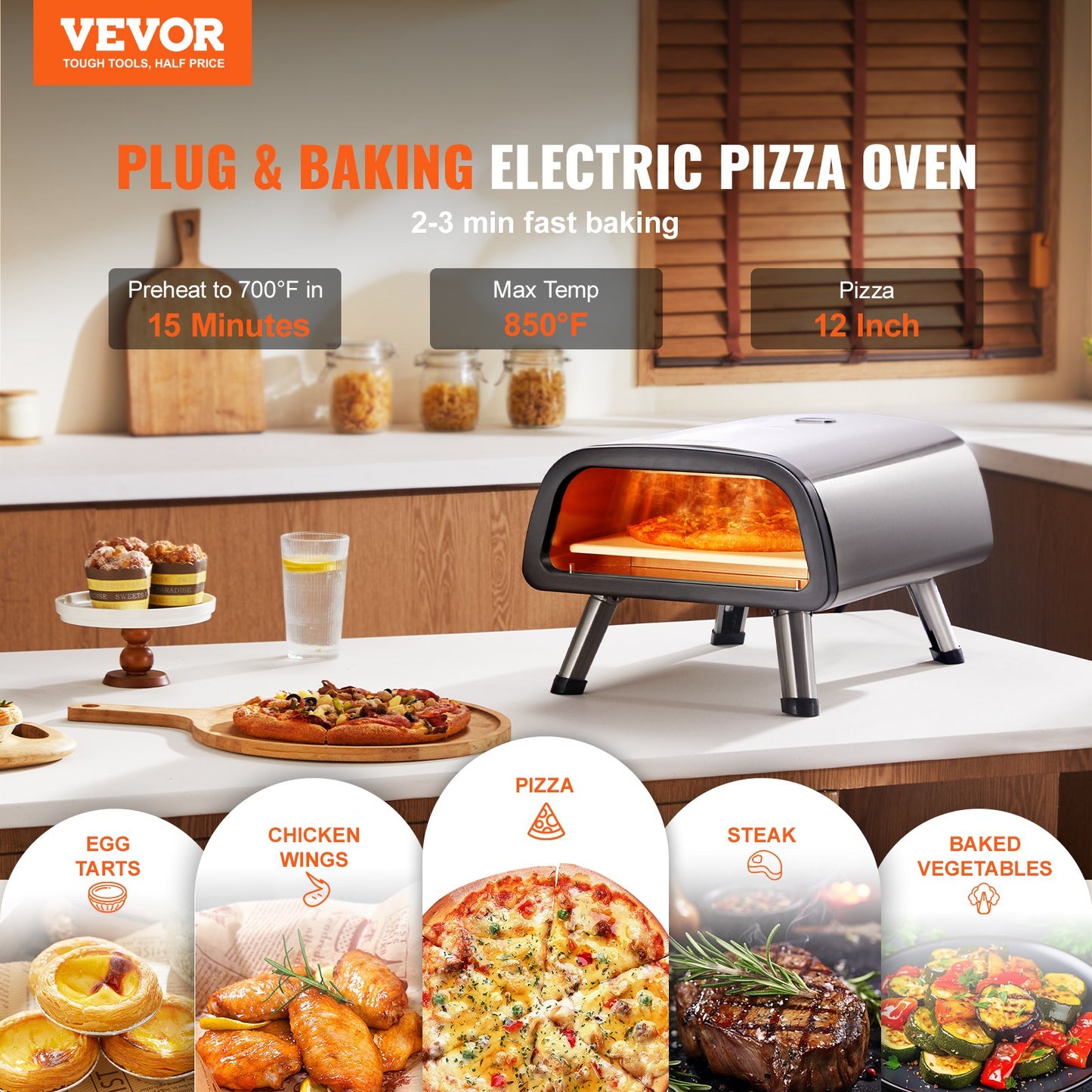 Electric Countertop Pizza Oven for 12-Inch Pizzas - Indoor & Outdoor Use, Black