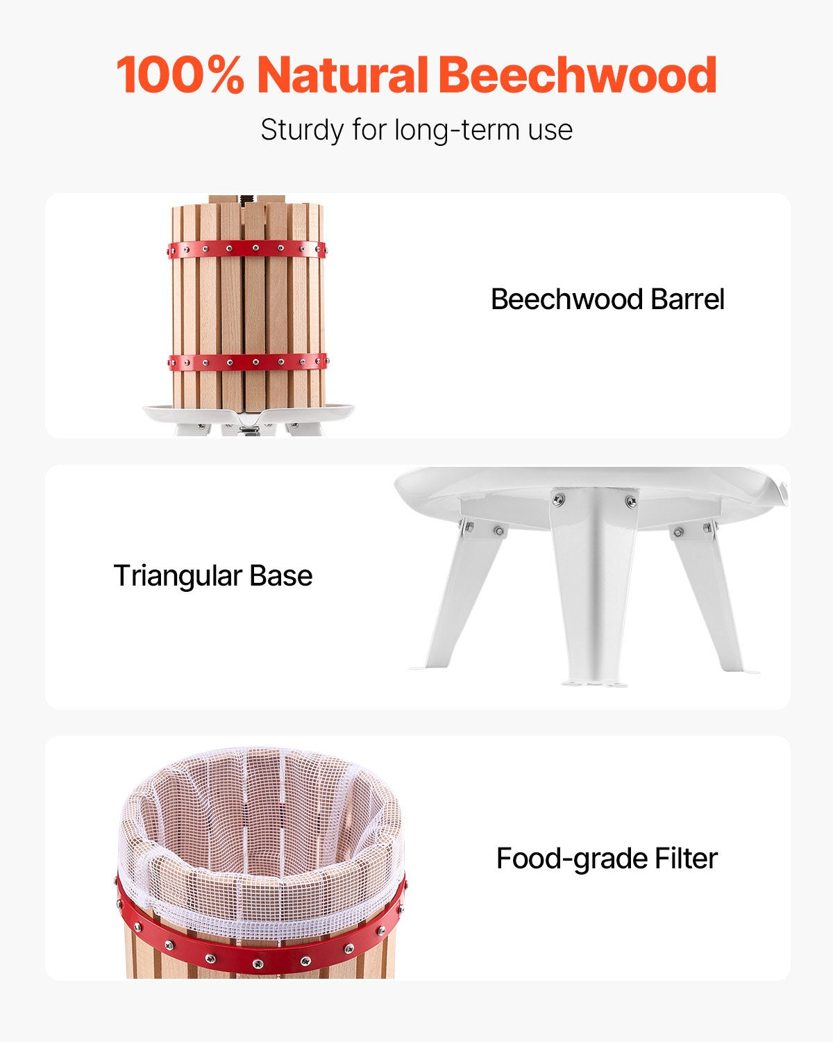 Manual Fruit Wine Press - 1.6 Gallon Beechwood Basket
