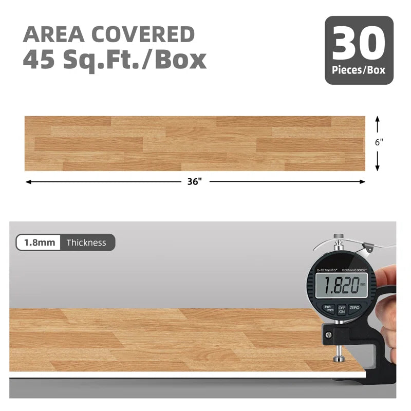 Self-Adhesive Vinyl Plank Flooring - 30 Pieces, 45 Sq Ft