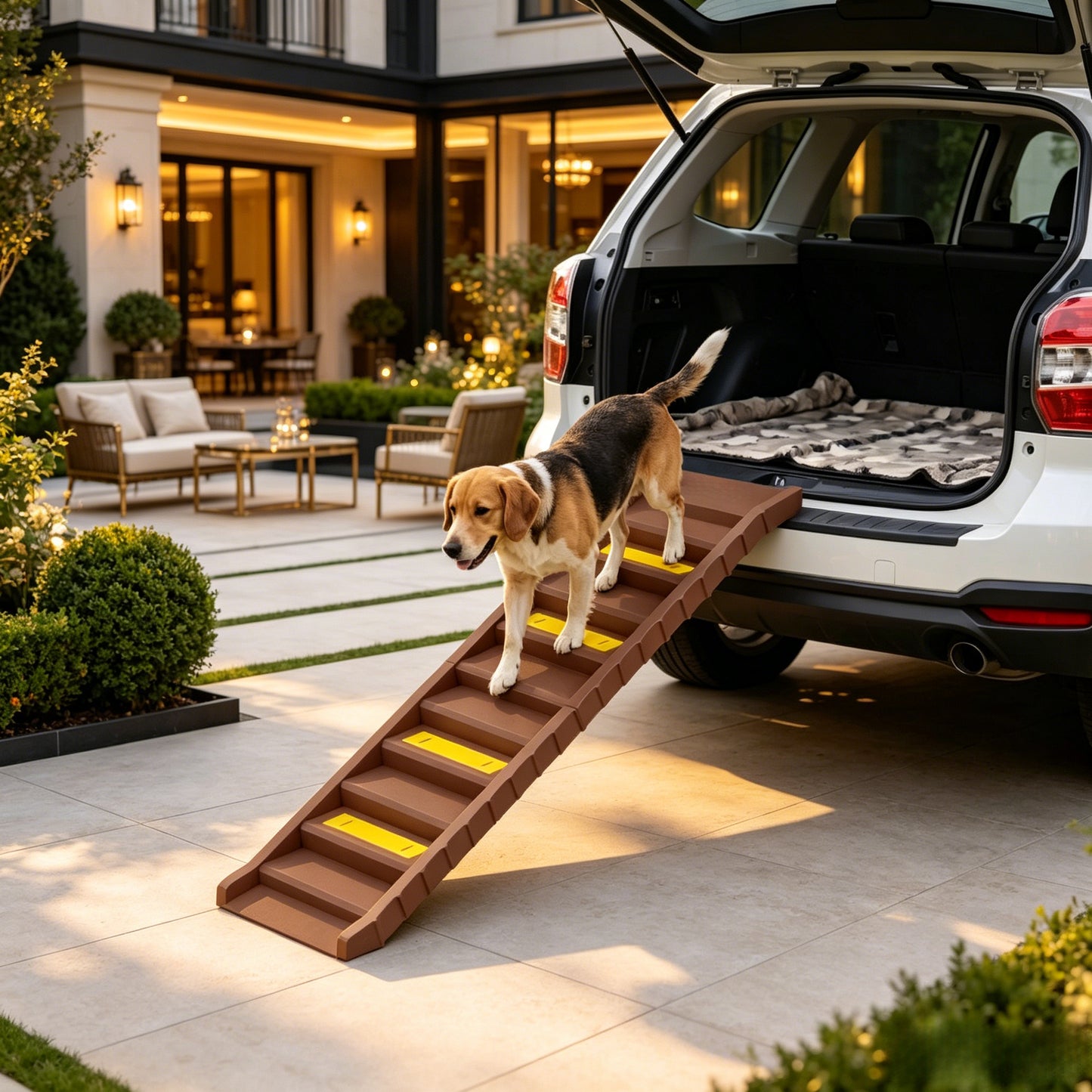 Foldable Dog Stairs Ramp for Cars, Trucks & SUVs - Brown