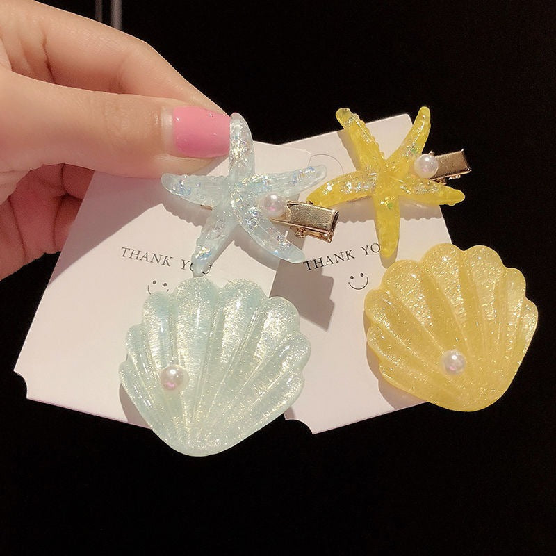 Ocean Shell Starfish Hair Barrettes for Women - Colorful Acrylic Hair Clips