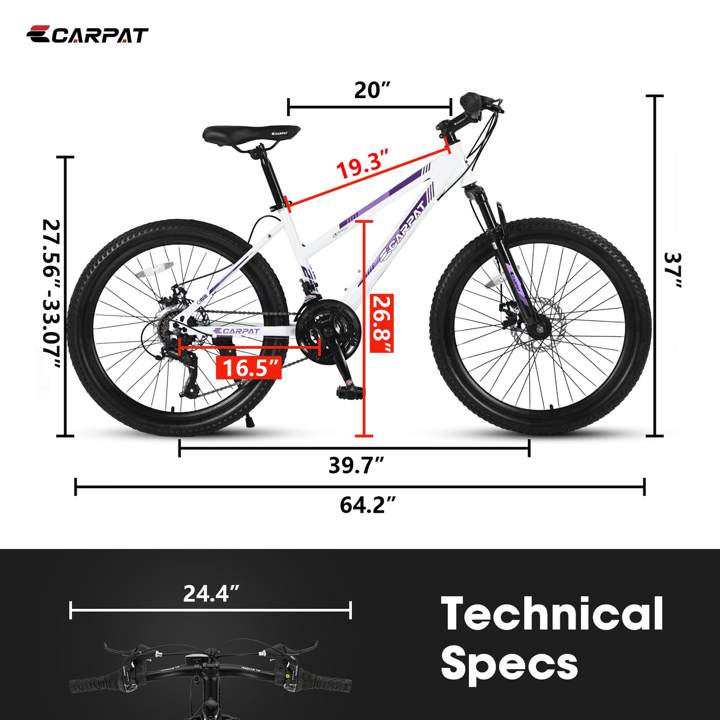 24-Inch Mountain Bike for Teenagers - Shimano 21 Speeds, Dual Disc Brakes