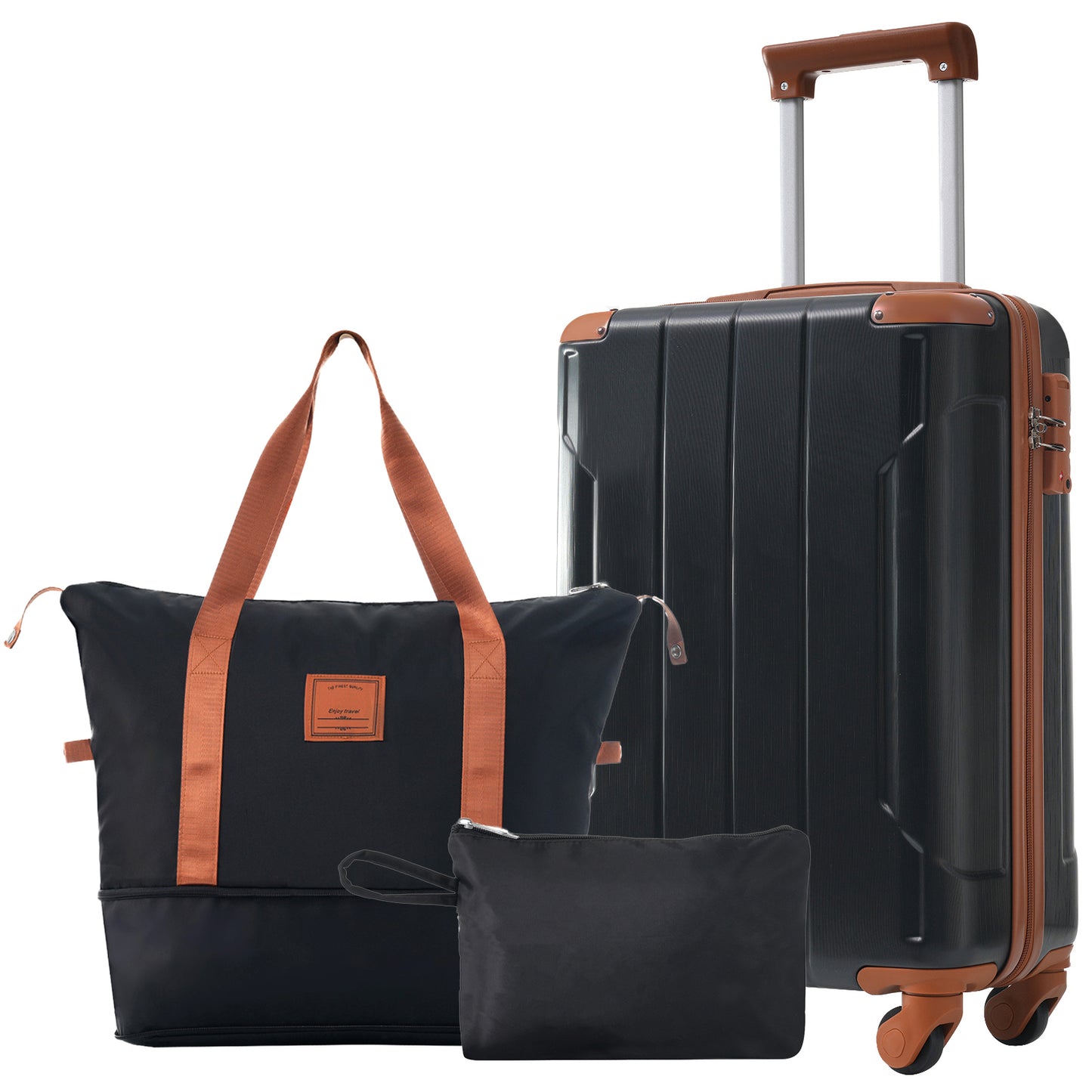 20-Inch Lightweight Hardshell Luggage Set with Spinner Wheels - Black Brown