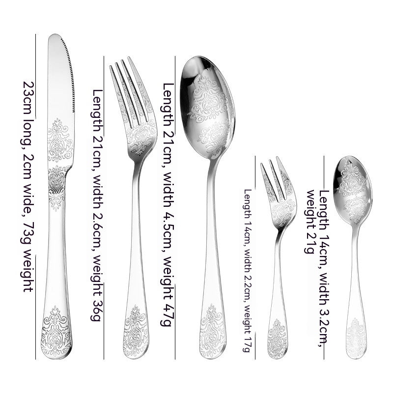 Vintage Gold-Plated Stainless Steel Cutlery Set - Dinner Knife Fork Spoon Tea Spoon