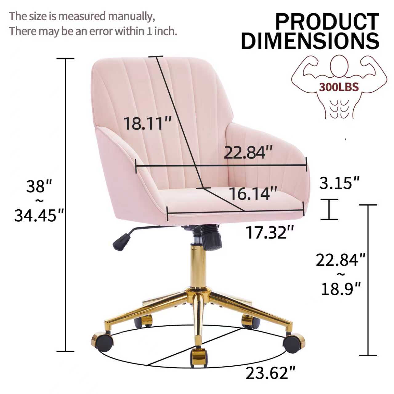 Ergonomic Adjustable Office Chair - Baby Pink Velvet
