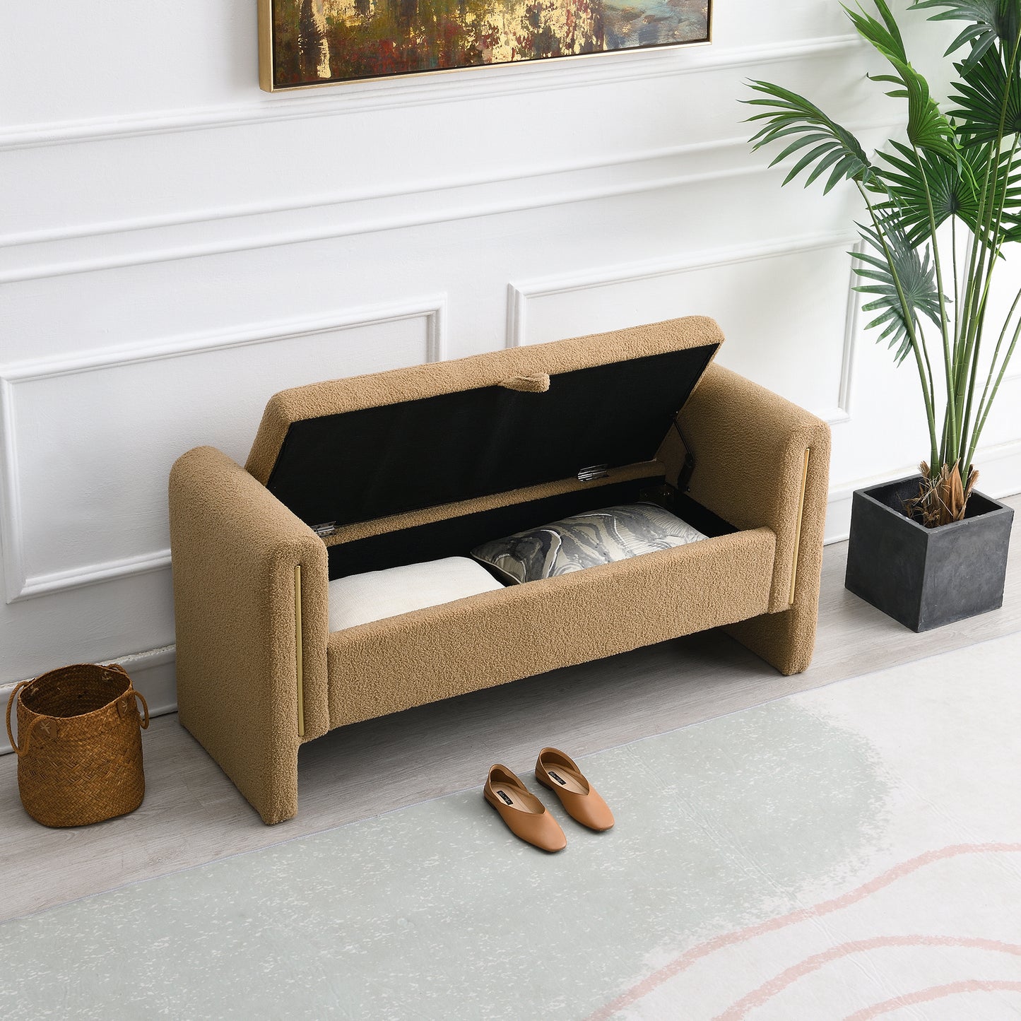 Modern Teddy Bed End Bench With Arms And Storage,Upholstered Large