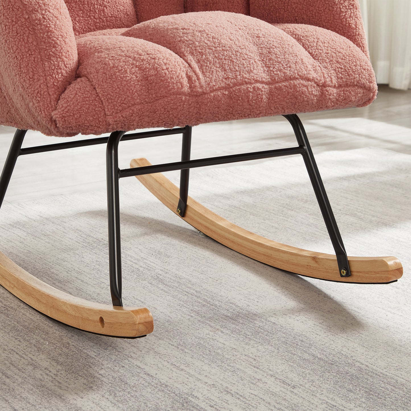 Tufted Upholstered Teddy Fabric Rocking Chair - Pink