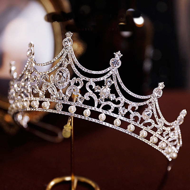 Rhinestone Bride Crown Headwear - Silver