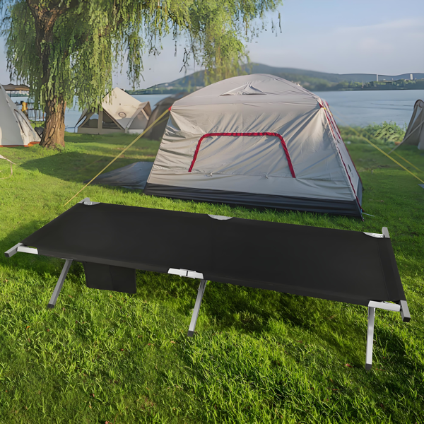 Portable Folding Camping Cot with Carrying Bag - Black