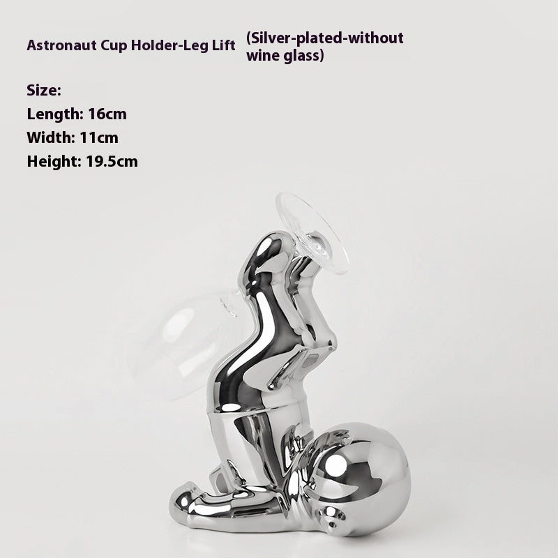 Modern Astronaut Wine Rack Decor - Silver Plated Wine Bottle Holder