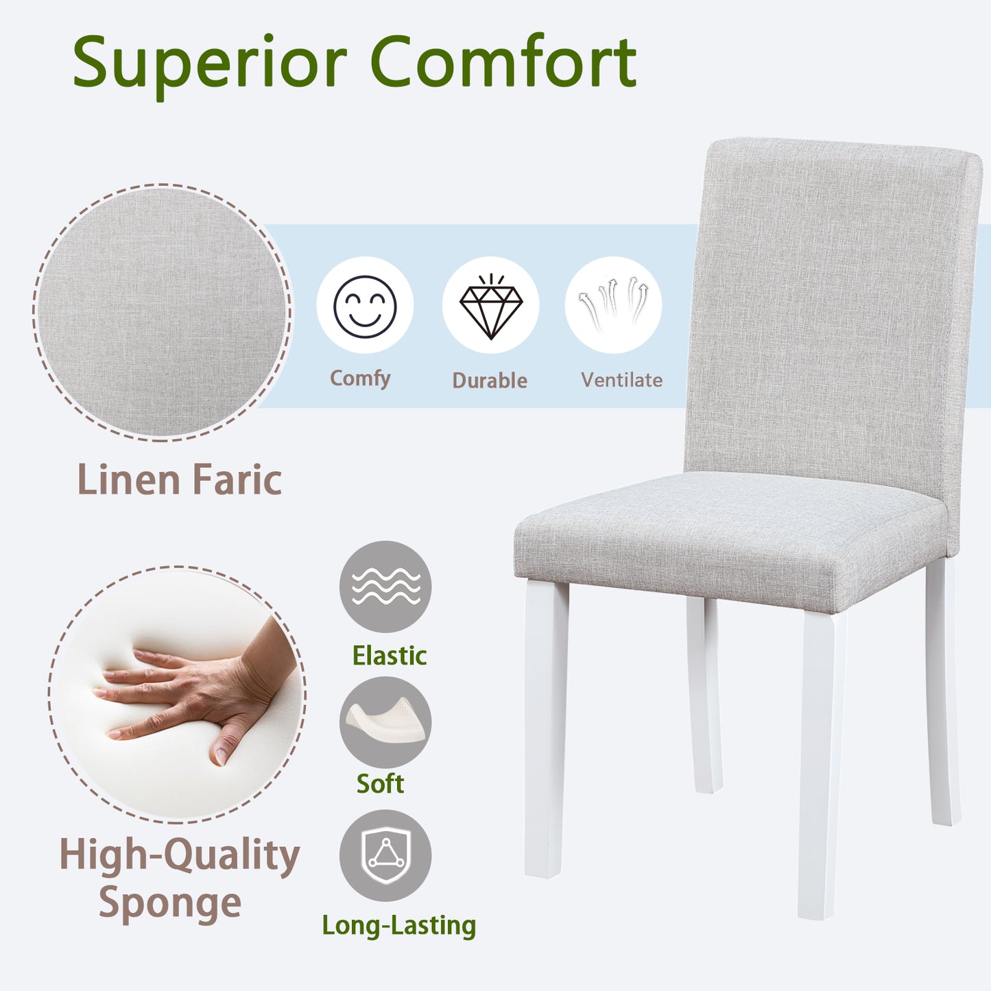 Dining Chairs Set for 4 - Padded White & Gray Kitchen Chairs