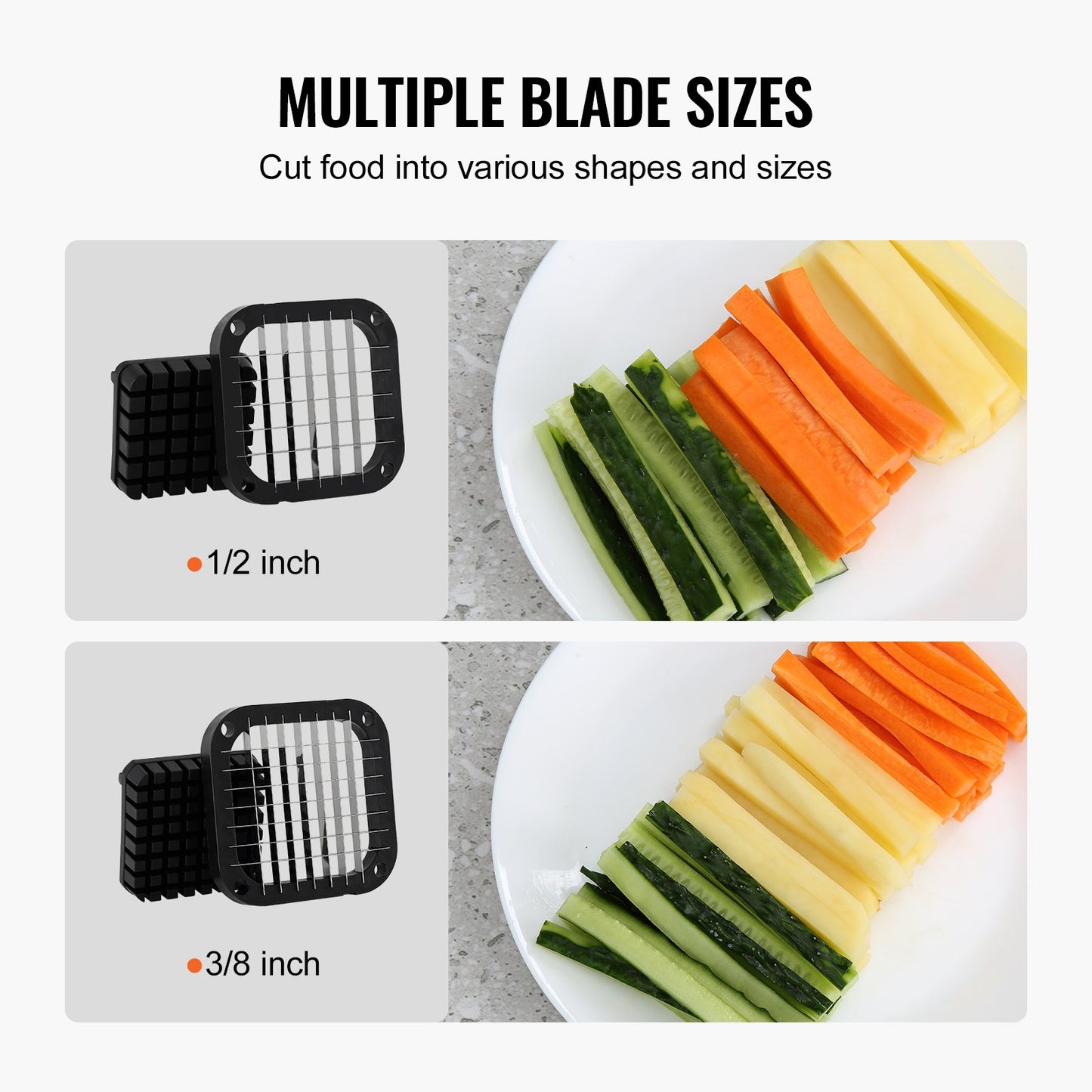 French Fry Cutter Stainless Steel Vegetable Slicer with 2 Blades - Multicolor