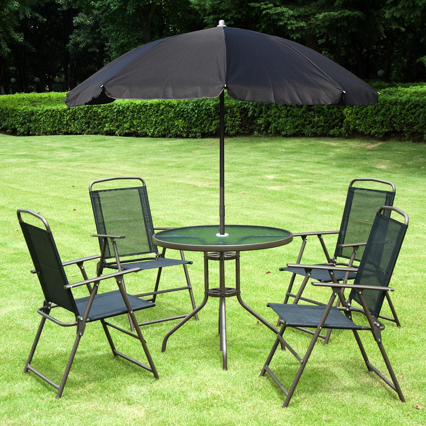 Outdoor Patio Dining Set for 4 with Umbrella & Folding Chairs