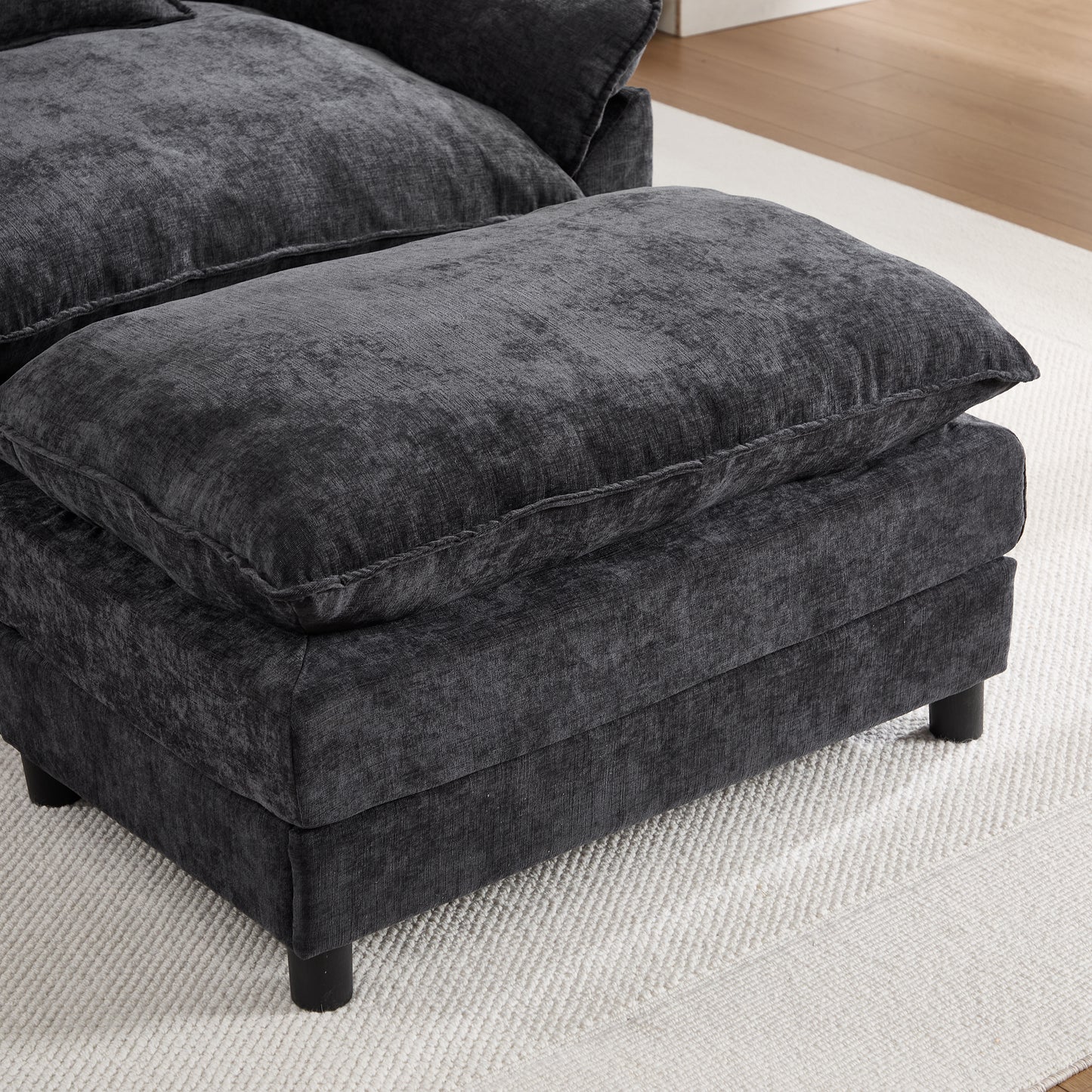 Modern Chenille Accent Chair with Ottoman - Black