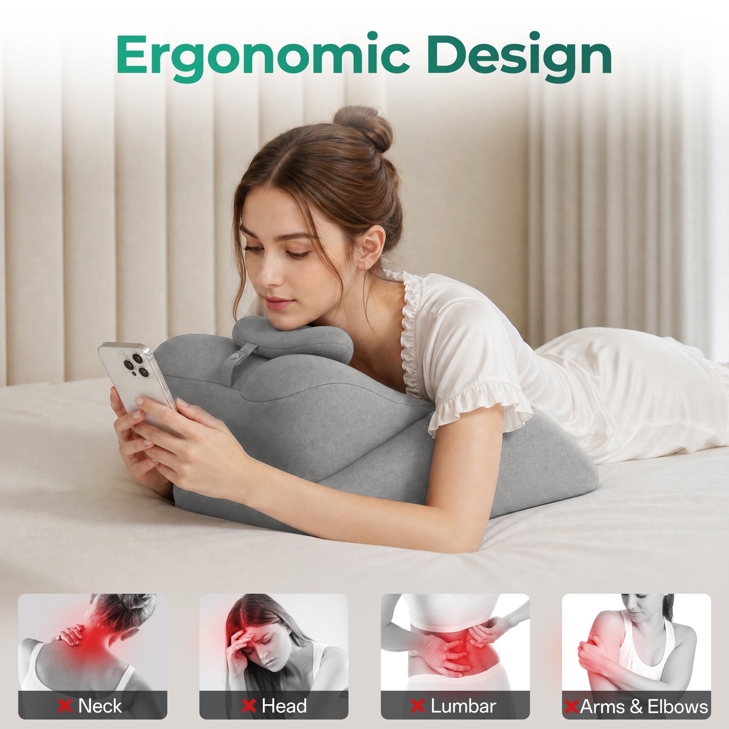 Ergonomic Memory Foam Support Pillow for Couples - Grey