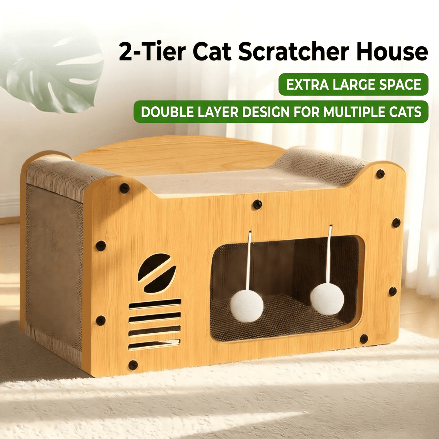 Multi-Style Double-Layer Cat House & Bed with Corrugated Cardboard, Interactive Toys & Ergonomic Support
