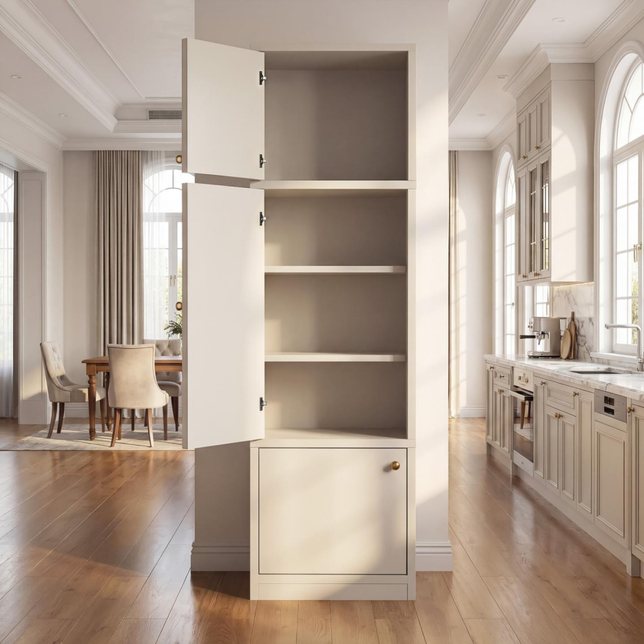 Tall Narrow Pantry Cabinet with Adjustable Shelves & Drawer - White